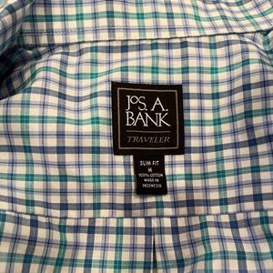 Jos. A. Bank Traveler Slim-Fit Long-Sleeve Blue/Green Plaid Shirt Size Medium